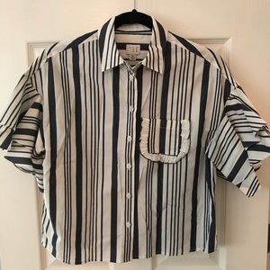 Stripe Ruffle Button Up